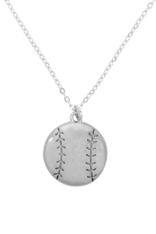 S1-7-4-17579-WS - BASEBALL  PENDANT W/ MESSAGE ON BACK NECKLACE-MATTE SILVER/1PC