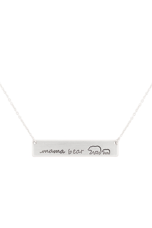 S1-8-3-17609-MS - MAMA BEAR BAR NECKLACE - MATTE SILVER/6PCS