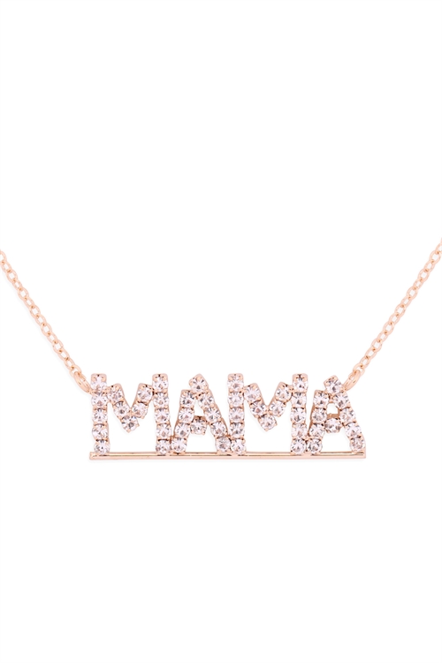 S5-6-2-17613CR-G - MAMA LETTER PAVE RHINESTONE NECKLACE - CRYSTAL GOLD/6PCS