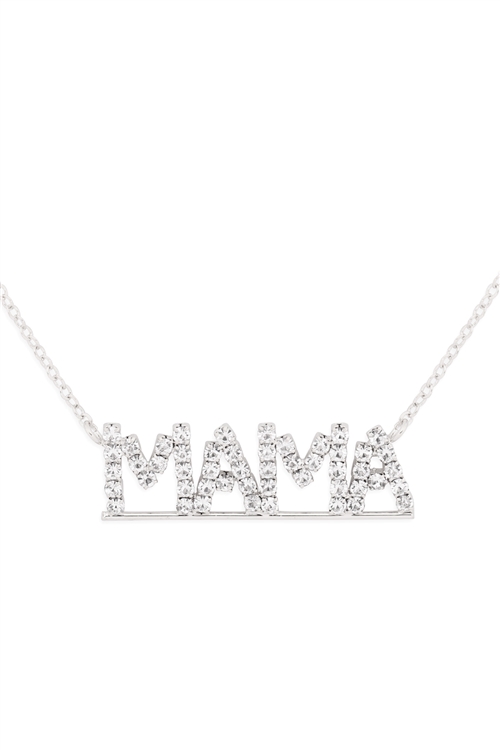 S1-2-1-17613CR-S - MAMA LETTER PAVE RHINESTONE NECKLACE - CRYSTAL SILVER/6PCS