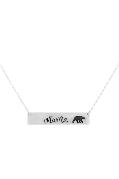 S1-4-1-17619-MS - MAMA BEAR BAR INSPERATIONAL NECKLACE - MATTE SILVER/6PCS