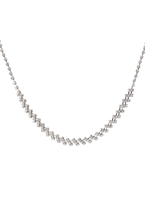 S6-6-4-17650CR-S - BAR PATTERN RHINESTONE NECKLACE-CRYSTAL SILVER/1PC (NOW $1.75 ONLY!)