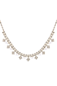 A2-2-2-17652WH-G - BRIDAL PEARL RHINESTONE NECKLACE - WHITE GOLD/1PC