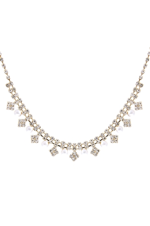 A2-2-2-17652WH-G - BRIDAL PEARL RHINESTONE NECKLACE - WHITE GOLD/1PC