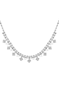 A2-2-2-17652WH-S - BRIDAL PEARL RHINESTONE NECKLACE - WHITE SILVER/1PC