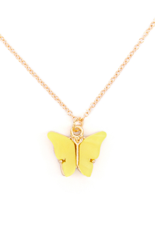 S1-6-2-17670JO-G - ACRYLIC BUTTERFLY CHARM NECKLACE - YELLOW GOLD/6PCS