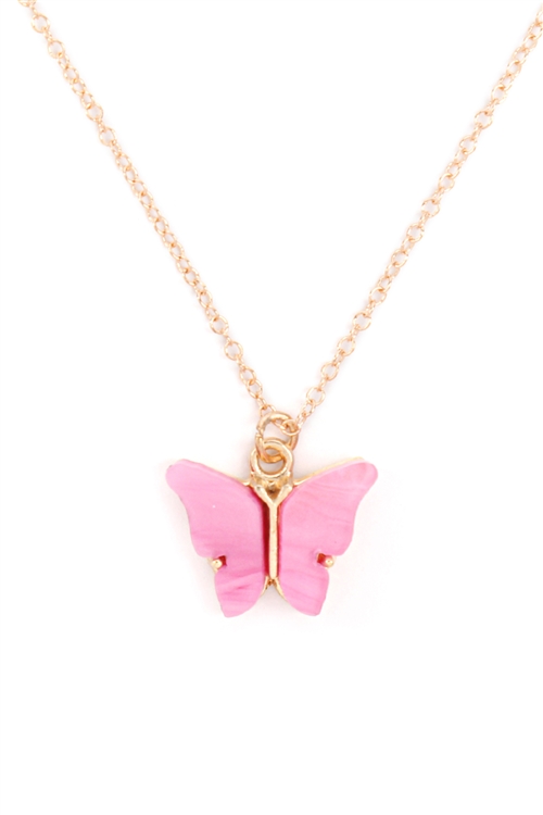 S1-6-2-17670RO-G - ACRYLIC BUTTERFLY CHARM NECKLACE - ROSE GOLD/6PCS