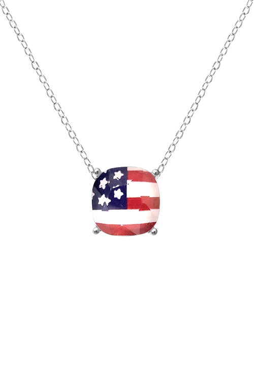 S1-5-4-17746MU-R - USA FLAG CUSHION CUT NECKLACE - SILVER /1PC