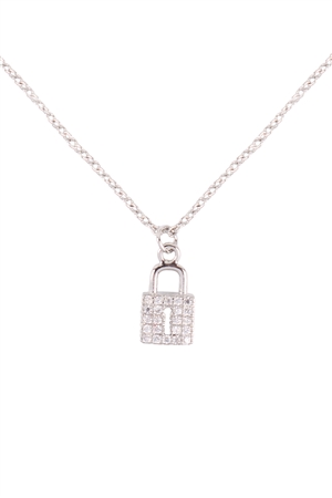 S15-14-3-17750CR-R -CUBIC ZIRCONIA DAITY LOCK PENDANT NECKLACE - CRYSTAL SILVER/6PCS