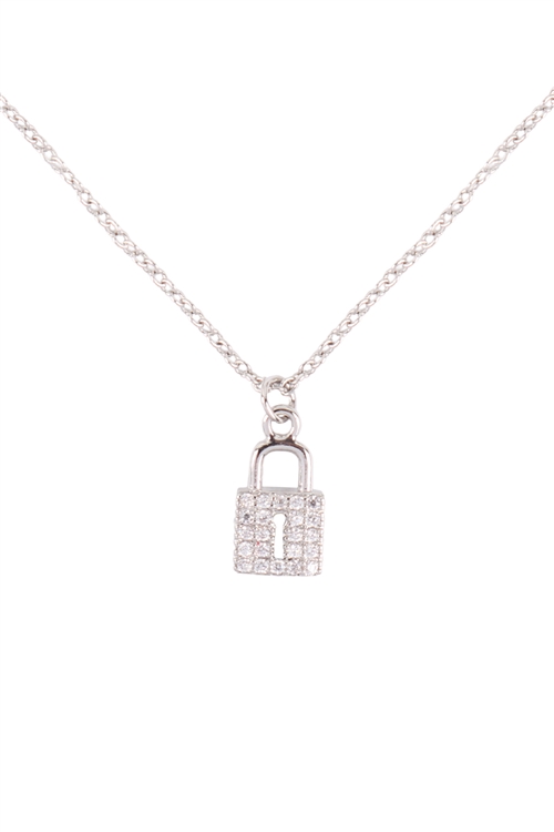 S15-14-3-17750CR-R -CUBIC ZIRCONIA DAITY LOCK PENDANT NECKLACE - CRYSTAL SILVER/6PCS