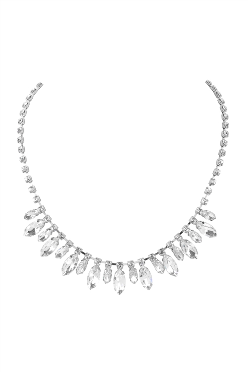 A1-3-5-17771CR-S - STATEMENT MARQUISE BRIDAL RHINESTONE NECKLACE - CRYSTAL SILVER/6PCS