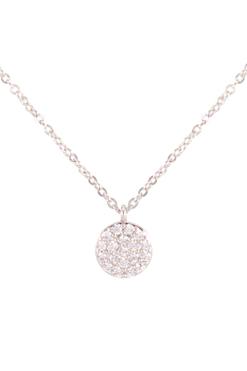 A1-3-5-17775CR-S - ROUND PAVE CUBIC ZIRCONIA PENDANT NECKLACE - CRYSTAL SILVER/6PCS