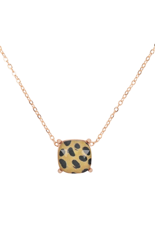 A3-3-5/S6-4-5-17788JTJO-G - CUSHION CUT CHARM NECKLACE - DALMATIAN BLACK GOLD/1PC