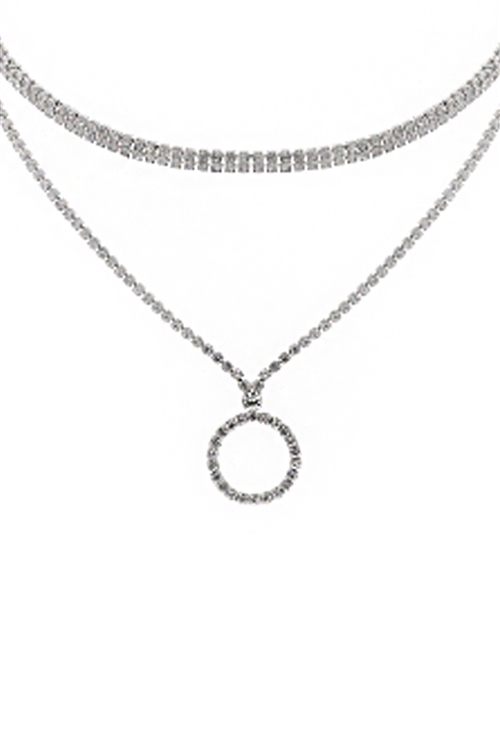 S4-5-3-17799CR-S - RHINESTONE CHOKER COLLAR LAYERED NECKLACE - CRYSTAL SILVER/1PC (NOW $2.00 ONLY!)