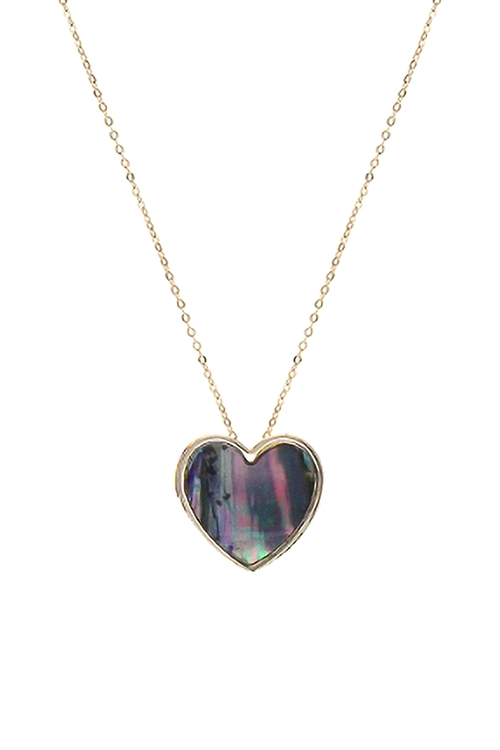 A2-3-3-17870VMM-G - ABALONE HEART CHARM PENDANT NECKLACE - GOLD/6PCS