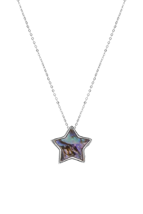 A2-3-3-17871VMM-R - ABALONE STAR CHARM PENDANT NECKLACE - SILVER/1PC