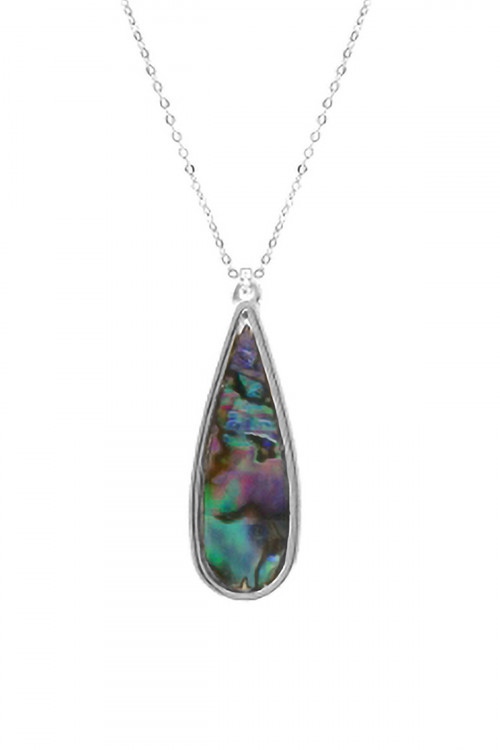 S5-6-1-17872VMM-R - ABALONE LONG TEARDROP CHARM NECKLACE - SILVER/6PCS