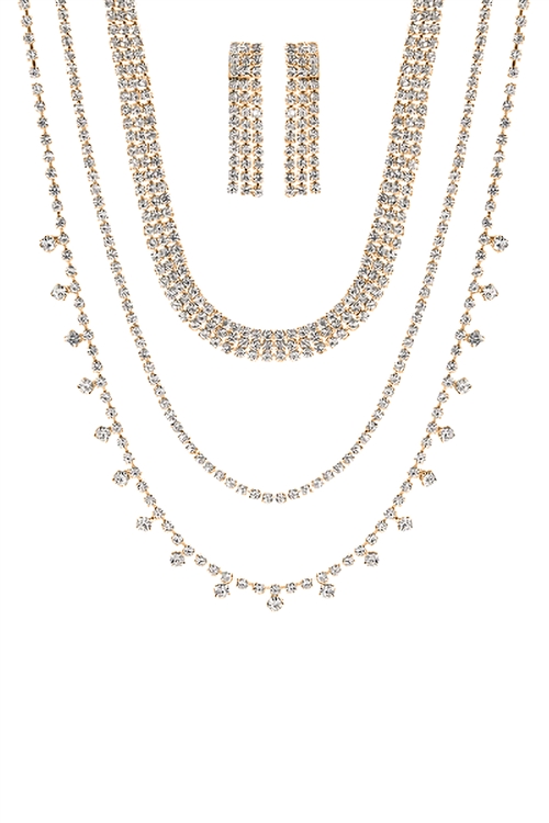 S4-6-3-17875CR-G - STATEMENT RHINESTONE CHOKER NECKLACE AND DANGLE EARRING SET - CRYSTAL GOLD/1PC  (NOW $1.75 ONLY!)