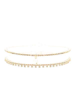 S4-4-2-17877CR-G - FRESH WATER PEARL CHARM LAYERED CHOKER NECKLACE - CRYSTAL GOLD/1PC