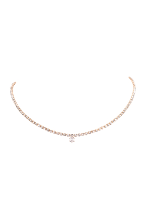 S5-6-5-17896CRG -  CUBIC ZIRCONIA ONE CENTERED COLLAR NECKLACE - CRYSTAL GOLD/1PC (NOW $1.25 ONLY!)