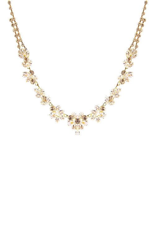 S17-10-5-17905CR-G -  CUBIC ZIRCONIA FLOWER COLLAR CHARM NECKLACE - CRYSTAL GOLD/6PCS (NOW $4.75 ONLY!)