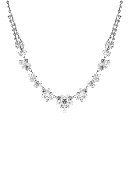 S17-10-5-17905CR-S -  CUBIC ZIRCONIA FLOWER COLLAR CHARM NECKLACE - CRYSTAL SILVER/6PCS (NOW $4.75 ONLY!)