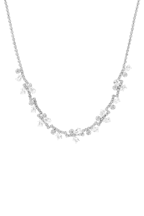 S18-11-4-17906CR-S - CUBIC ZIRCONIA FLOWER COLLAR CHARM NECKLACE - CRYSTAL SILVER/1PC (NOW $ 2.00 ONLY!)