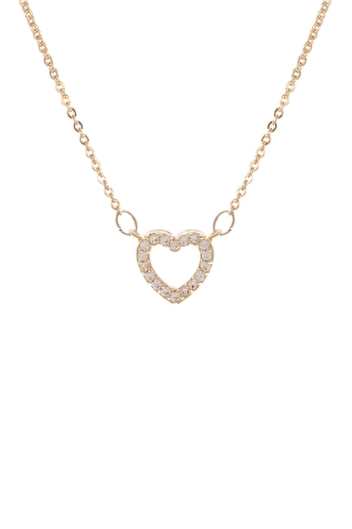 S5-6-1-17912VCR-G - CUBIC ZIRCONIA  HEART CUTOUT PENDANT NECKLACE - CRYSTAL GOLD/6PCS