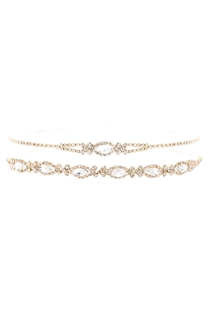 S18-11-4-17942CR-G - RHINESTONE OVAL SIDEWAYS  LAYERED COLLAR  NECKLACE - CRYSTAL GOLD/1PC (NOW $ 2.00 ONLY!)