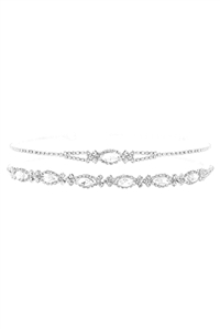 S18-11-4-17942CR-S - RHINESTONE OVAL SIDEWAYS  LAYERED COLLAR  NECKLACE - CRYSTAL SILVER/1PC (NOW $ 2.00 ONLY!)