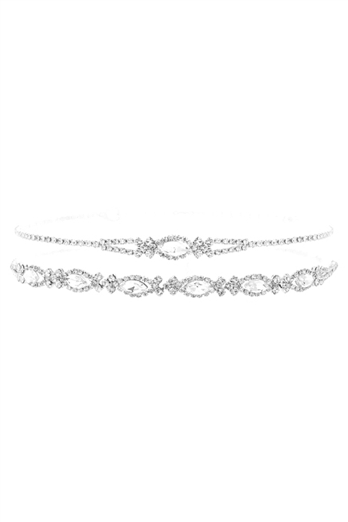 S18-11-4-17942CR-S - RHINESTONE OVAL SIDEWAYS  LAYERED COLLAR  NECKLACE - CRYSTAL SILVER/1PC (NOW $ 2.00 ONLY!)