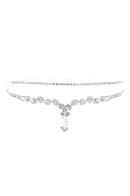 A1-3-4-17943CR-S -  RHINESTONE OVAL W/  CENTER DROP PENDANT  BRIDAL NECKLACE - CRYSTAL SILVER/1PC (NOW $1.75 ONLY!)