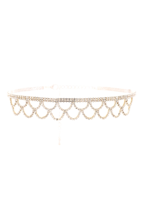 S4-6-2-17944CR-G - RHINESTONE FISH NET LACE BRIDAL CHOKER NECKLACE - CRYSTAL GOLD/1PC