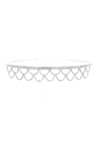 S4-6-2-17944CR-S -  RHINESTONE FISH NET LACE BRIDAL CHOKER NECKLACE - CRYSTAL SILVER/1PC