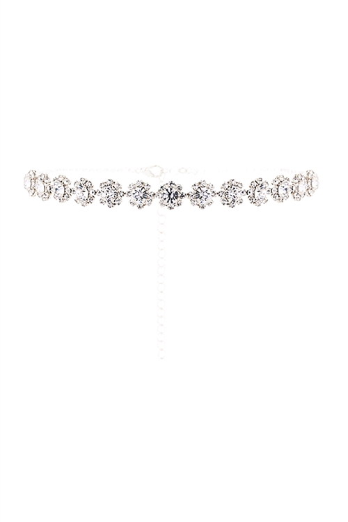 S17-10-4-17960CR-S - RHINESTONE FLOWER CHOKER COLLAR NECKLACE - CRYSTAL SILVER/1PC