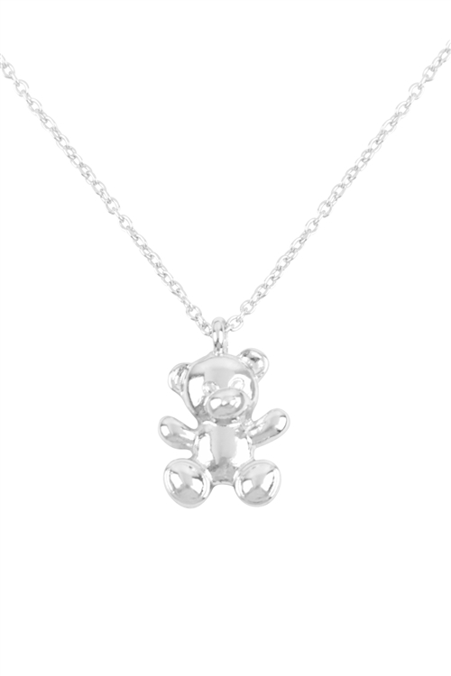 S1-4-2-17971R - TEDDY BEAR CHARM PENDANT NECKLACE - SILVER/6PCS