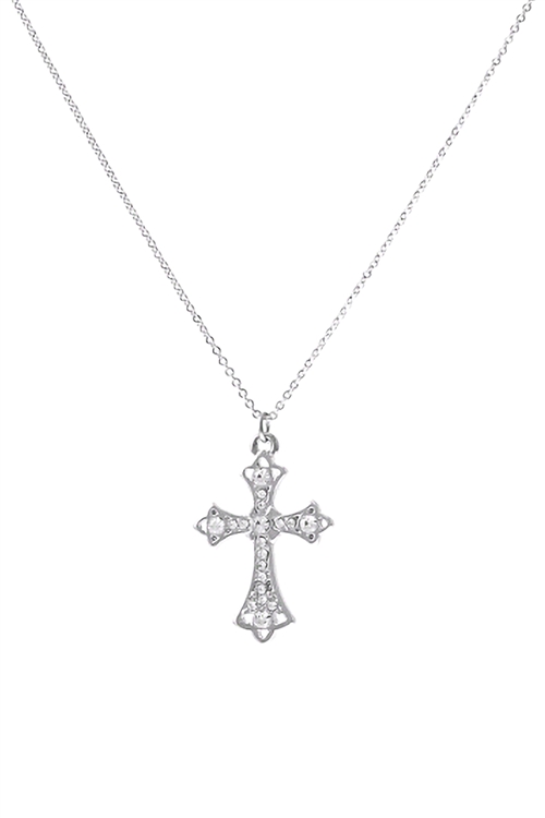 A1-3-4-17973CR-R - SYRIAC CROSS PENDANT NECKLACE - CRYSTAL SILVER/6PCS