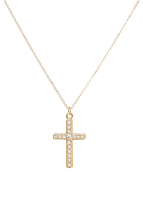 A1-3-1-17974CR-G - PAVE LATIN CROSS  PENDANT NECKLACE - CRYSTAL GOLD/6PCS