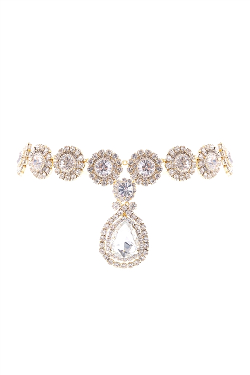 S6-5-2-17985CR-G - RHINESTONE HALO CHOKER TEARDROP NECKLACE-CRYSTAL GOLD/1PC (NOW $ 2.00 ONLY!)