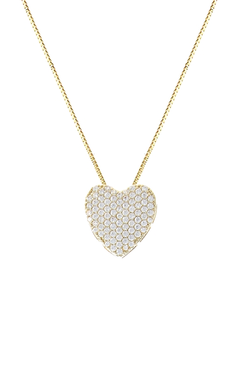 S1-5-3-17995VCR-G - CUBIC ZIRCONIA PAVE HEART PENDANT NECKLACE-CRYSTAL GOLD/1PC