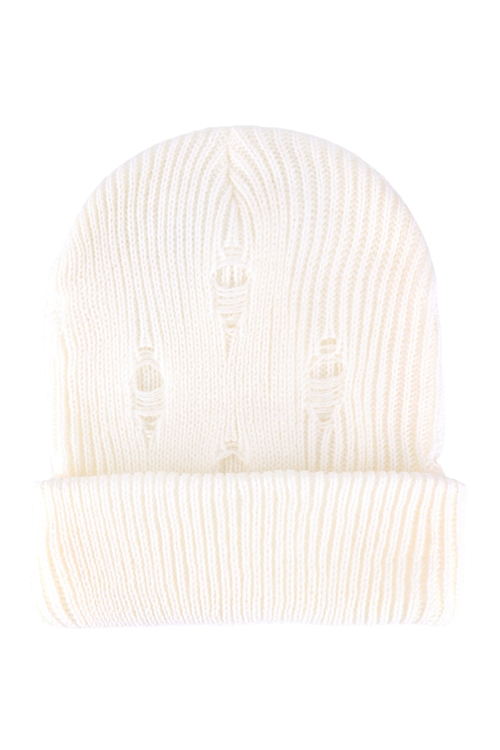 S22-9-6-18015WH - VINTAGE KNITTED FASHION BEANIE - WHITE/6PCS