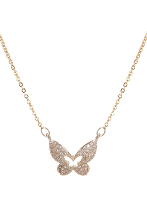 SA3-1-3-18018CR-G - CUBIC ZIRCONIA HOLLOW MID BUTTERFLY NECKLACE - CRYSTAL GOLD/1PC