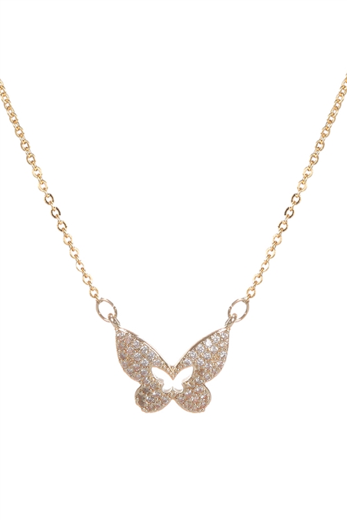 SA3-1-3-18018CR-G - CUBIC ZIRCONIA HOLLOW MID BUTTERFLY NECKLACE - CRYSTAL GOLD/1PC