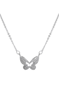 SA3-1-3-18018CR-R - CUBIC ZIRCONIA HOLLOW MID BUTTERFLY NECKLACE - CRYSTAL SILVER/1PC