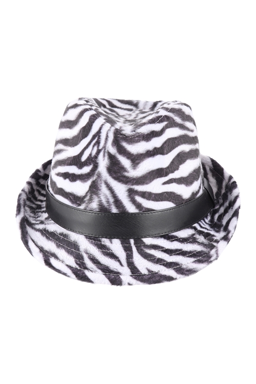 S22-8-6-18019ZE-BK - ZEBRA FAUX FUR FEDORA HAT W/PU BAND - BLACK/6PCS (NOW $2.50 ONLY!)