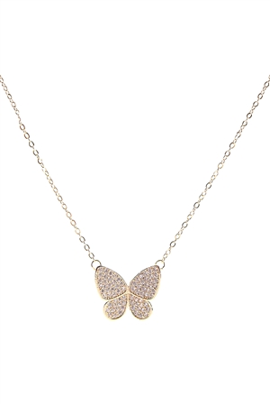 S1-8-4-18041CR-G - CUBIC ZIRCONIA PAVE BUTTERFLY NECKLACE - CRYSTAL GOLD/1PC