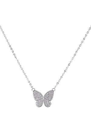 A1-3-4-18041CR-R - CUBIC ZIRCONIA PAVE BUTTERFLY NECKLACE - CRYSTAL SILVER/1PC