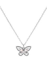 A2-3-5-18044CR-R - CUBIC ZIRCONIA  MARQUISE BUTTERFLY PENDANT NECKLACE - CRYSTAL SILVER/1PC