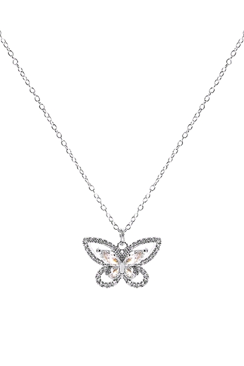 A2-3-5-18044CR-R - CUBIC ZIRCONIA  MARQUISE BUTTERFLY PENDANT NECKLACE - CRYSTAL SILVER/1PC