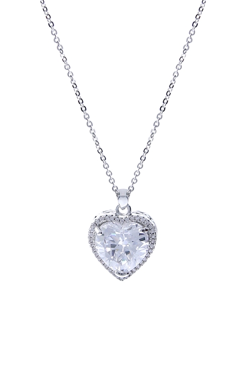 S1-5-3-18082VCR-R - CUBIC ZIRCONIA HALO HEART PENDANT NECKLACE-CRYSTAL SILVER/6PCS